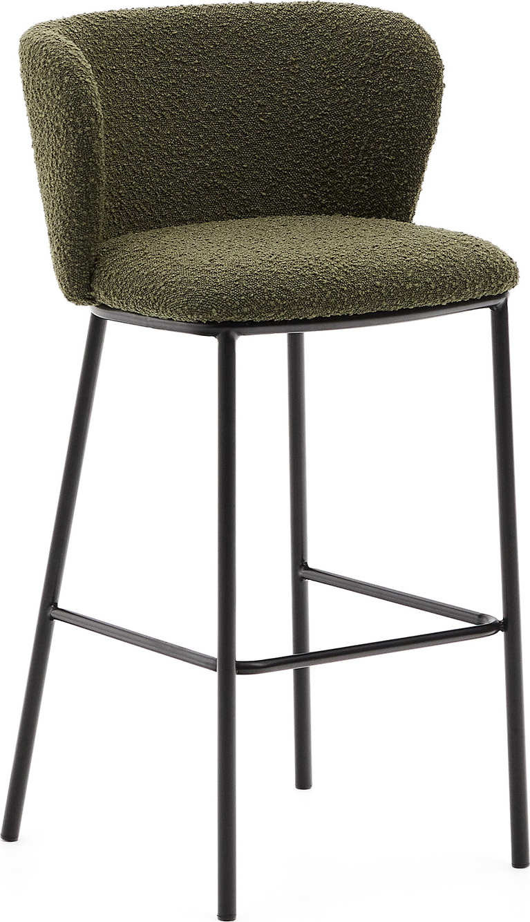 Barstol Kave Home Ciselia grøn bouclé med sort pulverlakeret metalstel H98,5 x B52,5 x D52 cm