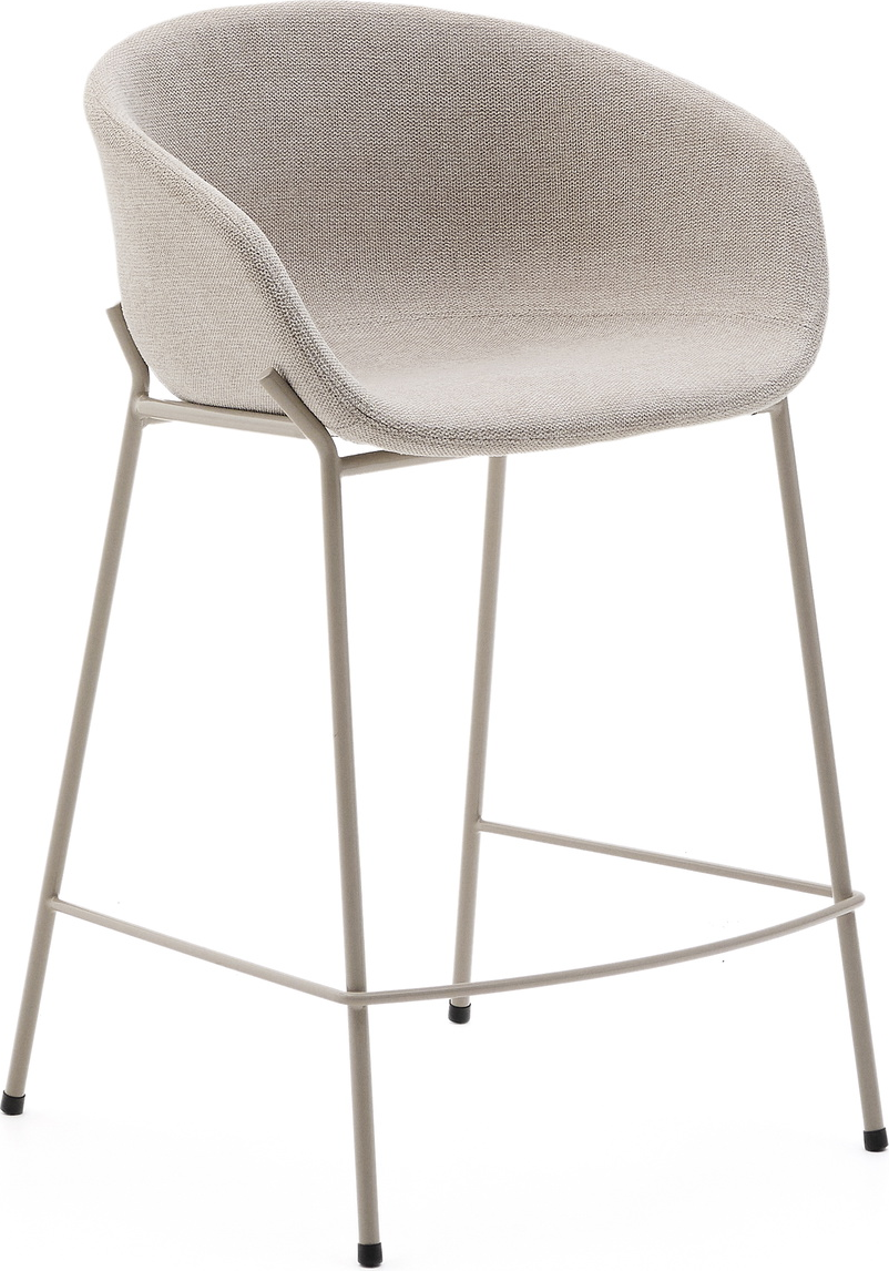 Barstol med armlæn Kave Home Zadine Yvette beige chenille 65 cm stålben moderne industrielt design