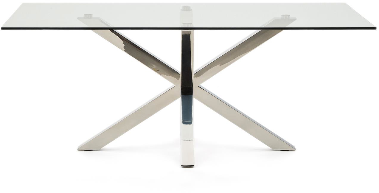 Spisebord Kave Home Argo  -  hærdet glas & rustfrit stål, 200x100 cm, plads til 8 personer