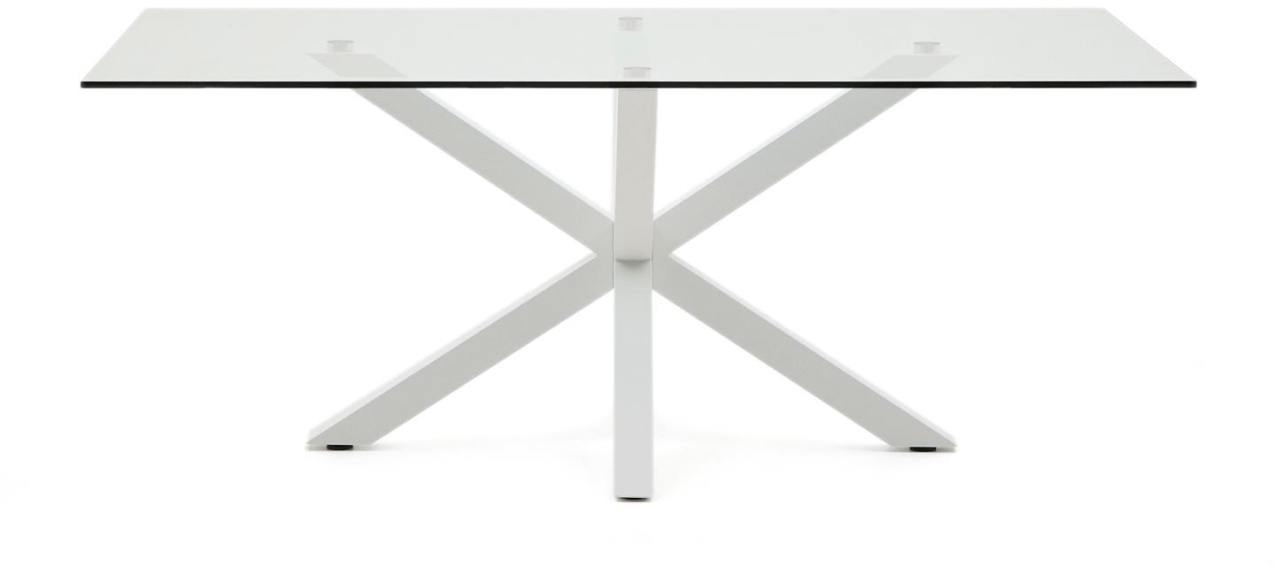 Spisebord Kave Home Argo hærdet glas klar med hvide pulverlakerede stålben 200Ã100 cm