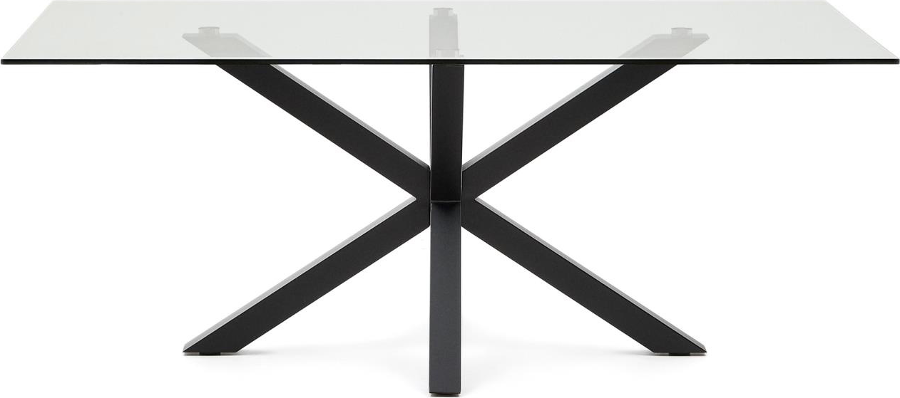 Spisebord Kave Home Argo 200x100x75 cm hærdet glas sort pulverlakeret stålstel