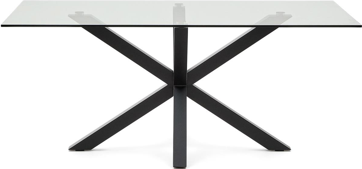 Spisebord Kave Home Argo 180x100 cm i klart hærdet glas og sort pulverlakeret stål til 8 personer