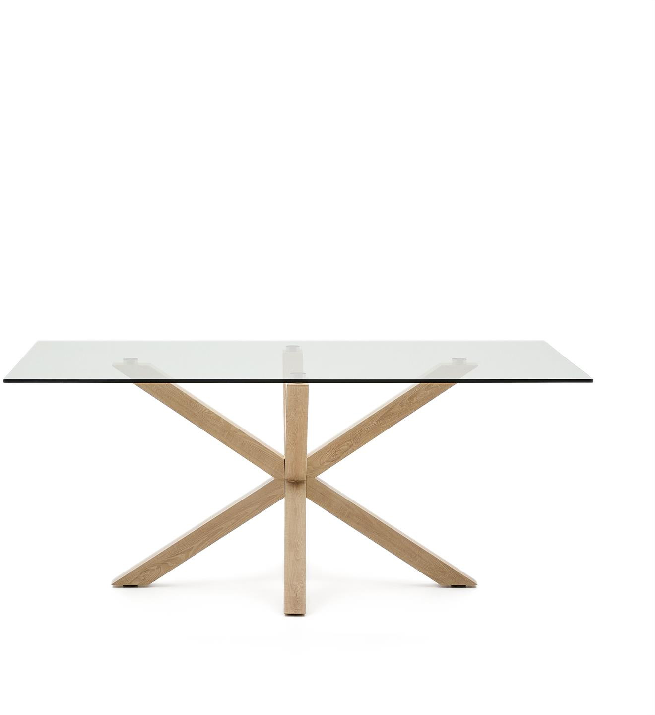Spisebord Kave Home Argo med hærdet glasbordplade og stålben 180x100 cm nordisk moderne design