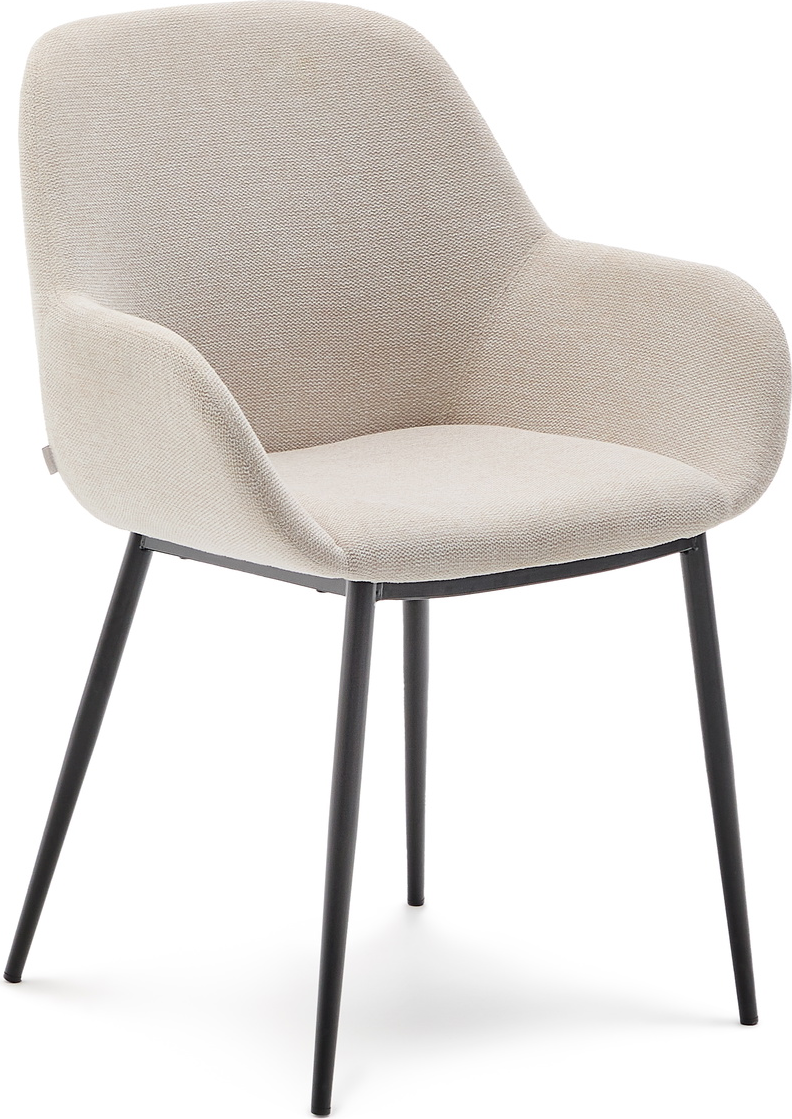 Spisebordsstol med armlæn Kave Home Konna polstret chenille beige med sort stålstel