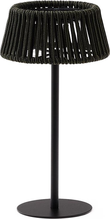 LED bordlampe Kave Home Aldet grøn metal med rebskærm IP44 opladelig USB-C H30 x Ø16 cm