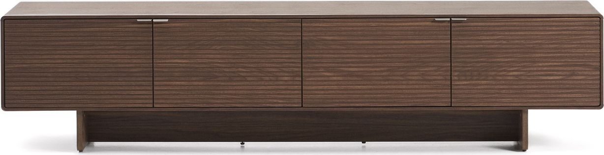 TV-bord Kave Home Norlen TV-møbel, mørkebrun valnødsfinér, lav profil B200xD40xH46 cm, 4 døre, soft-close