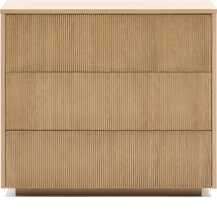 Kommode Kave Home Helvine 3 skuffer FSC MDF & egefinér natur H79xB90xD50cm