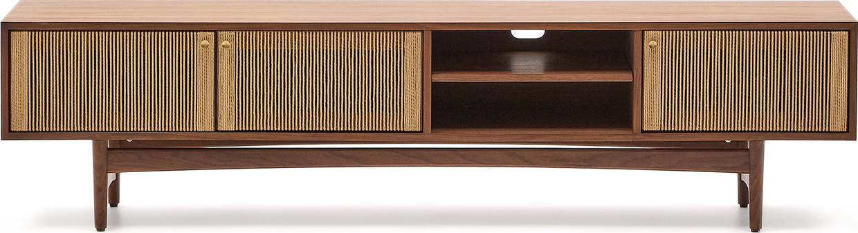 TV-bord Kave Home Elan 200 cm valnøddetræ mørk natur 3 døre 2 hylder