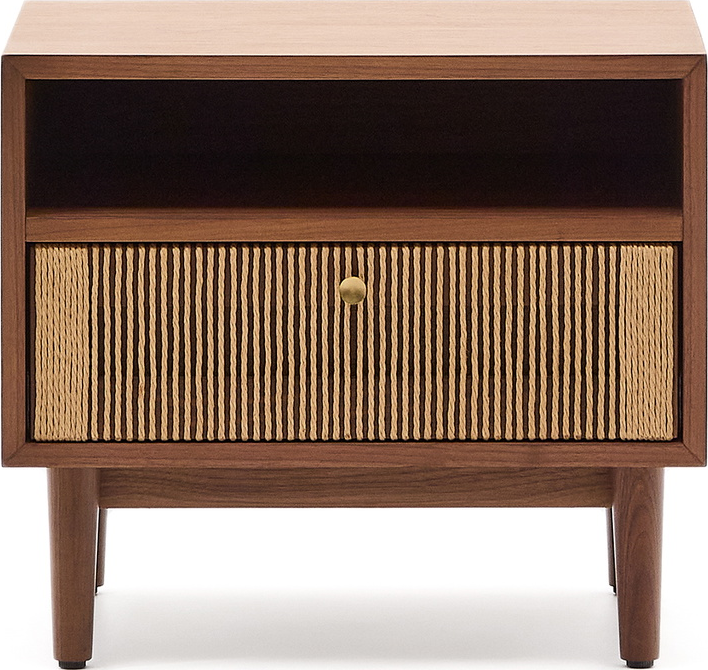 Sengebord Kave Home Elan  -  natbord i valnøddetræ, skuffe & hylde, H45xB51xD41 cm