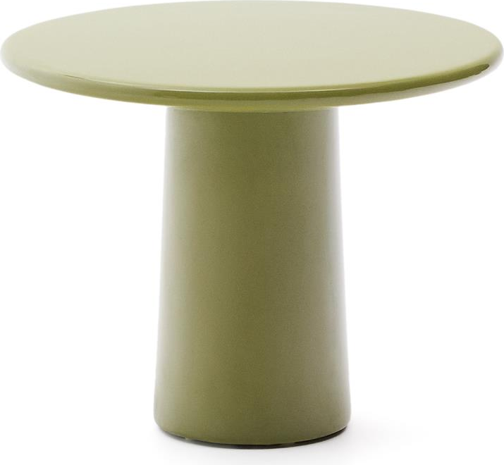 Sidebord Kave Home Albanella  -  rundt cementbord med glansfuld grøn finish Ø65 x H51 cm
