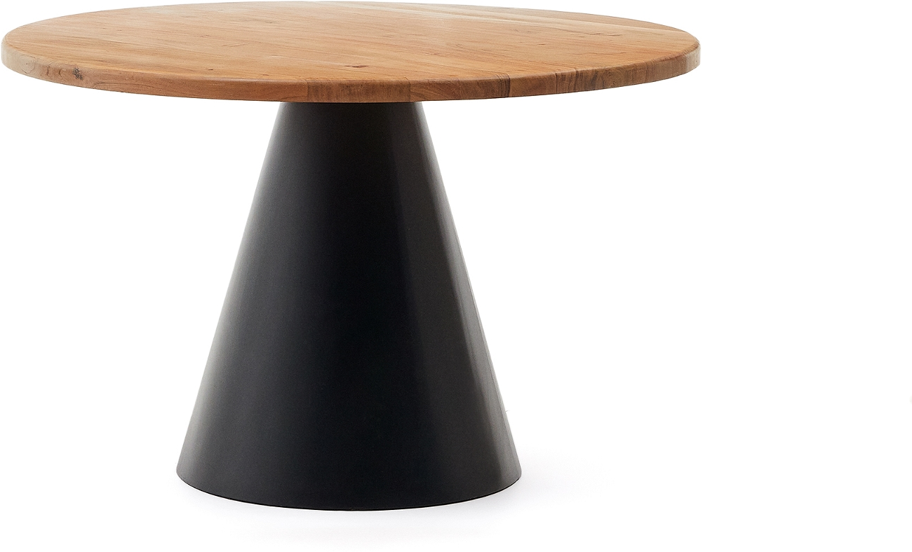 Rundt spisestuebord Kave Home Wilshire i akacietræ & mat sort stål Ø120 cm