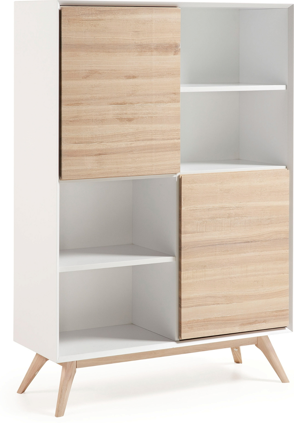 Bogreol Kave Home Eunice hvid/natur 152x104x40 cm med døre, askeben, nordisk design