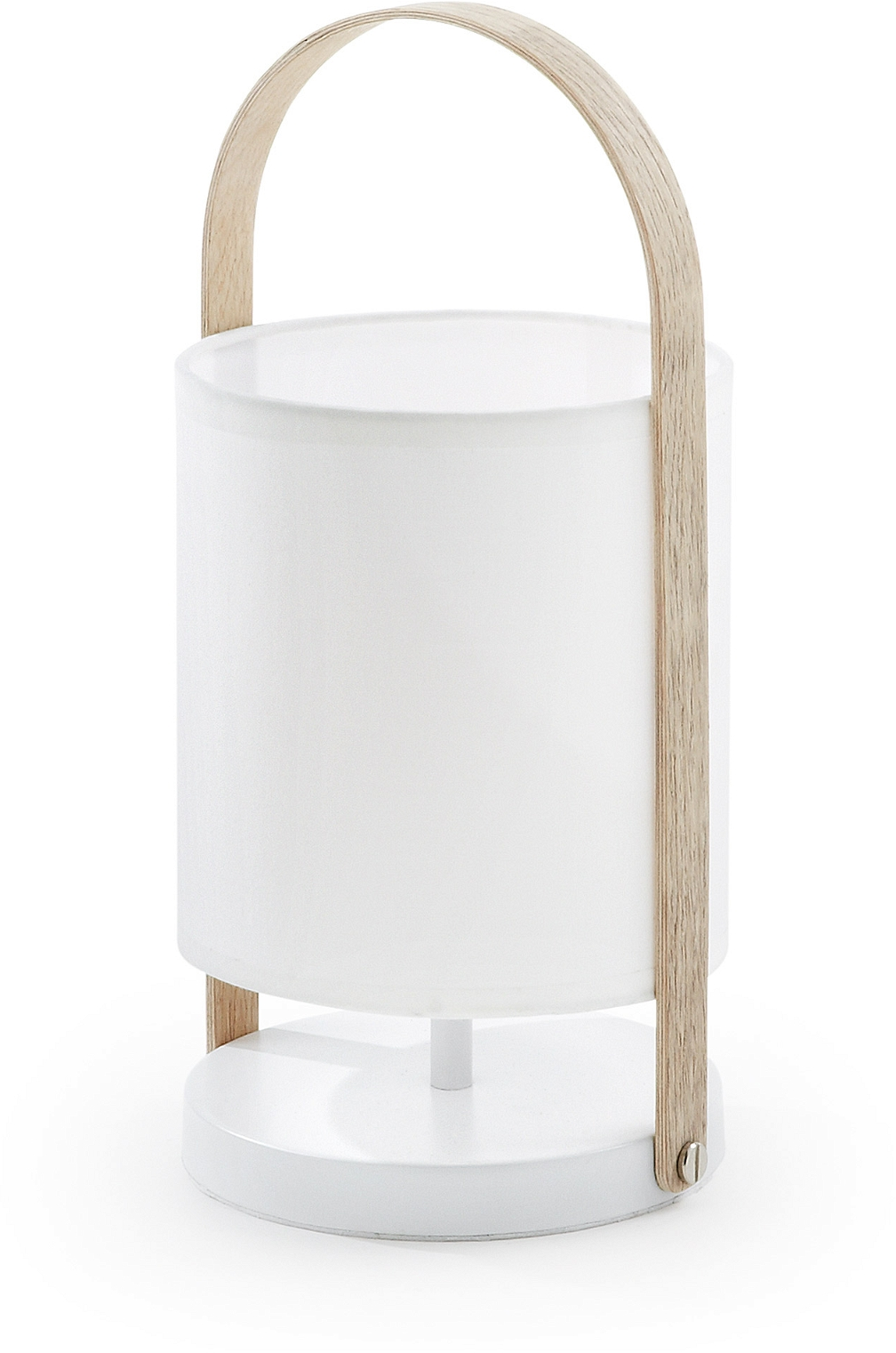 Bordlampe Kave Home Zayma  -  hvid stof & bøgetræ, Ø15 x H32 cm