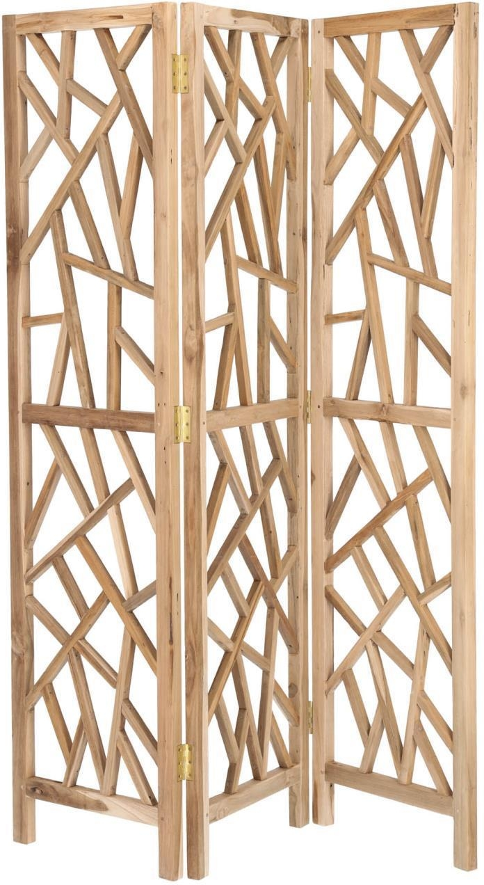 Rumdeler Kave Home Avaline, foldbar skærmvæg i 100% genbrugt teaktræ, natur, H180ÃL135 cm