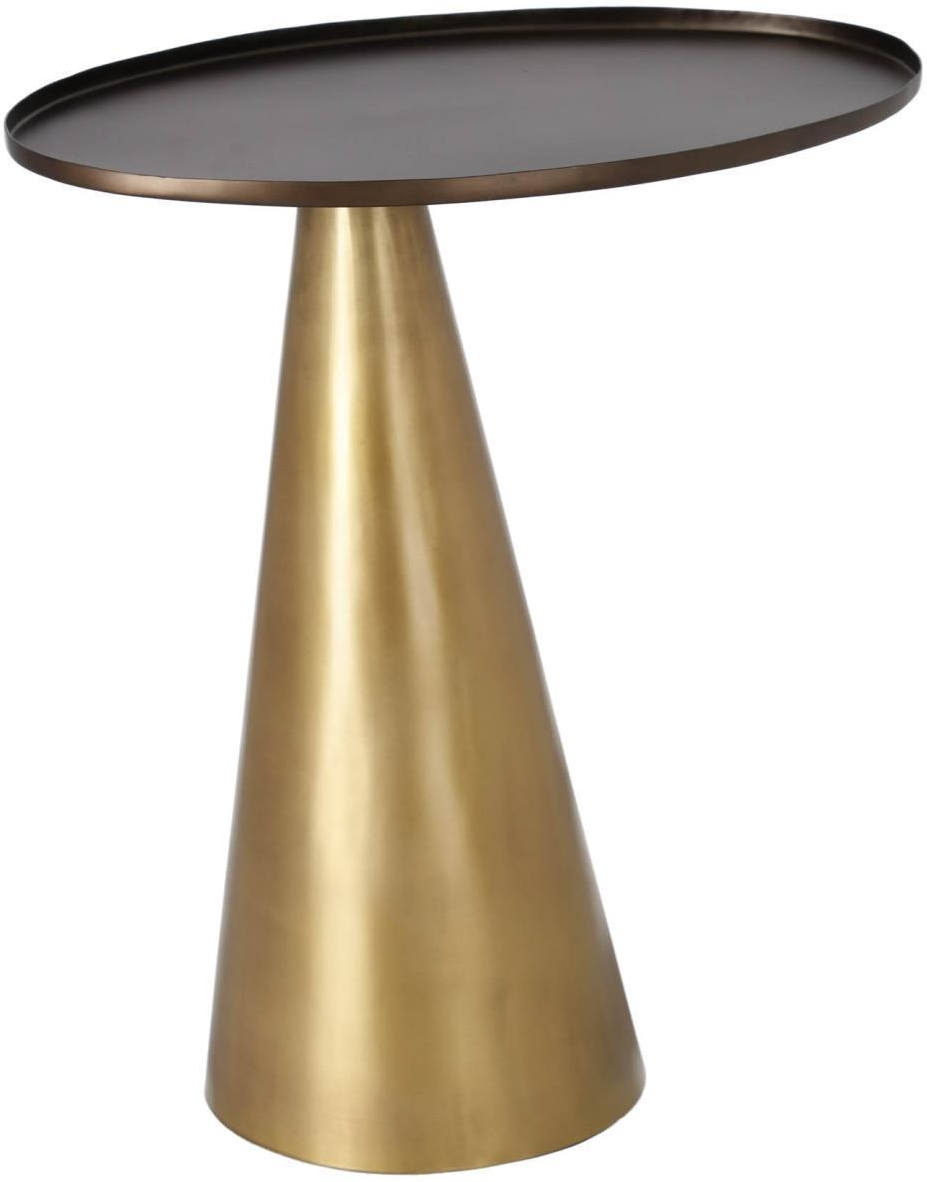 Sidebord Kave Home Liliane i metal med galvaniseret finish, konisk base & oval top, guld/sort, H52 x B46 cm