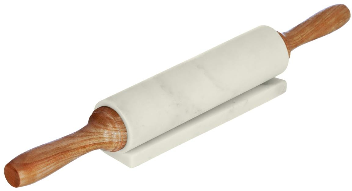 Kagerulle dejrulle  -  Kave Home Aimil hvid marmor med akacietræ base 41 cm