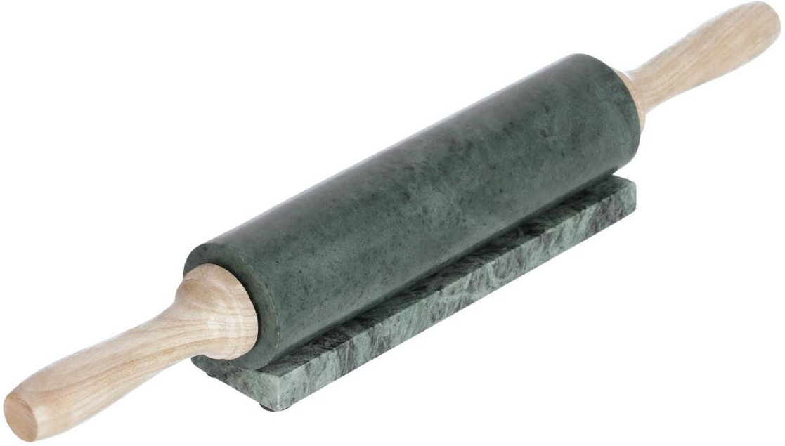 Marmor kagerulle Kave Home Vestra med akacietræ base, grøn/natur, 41 cm
