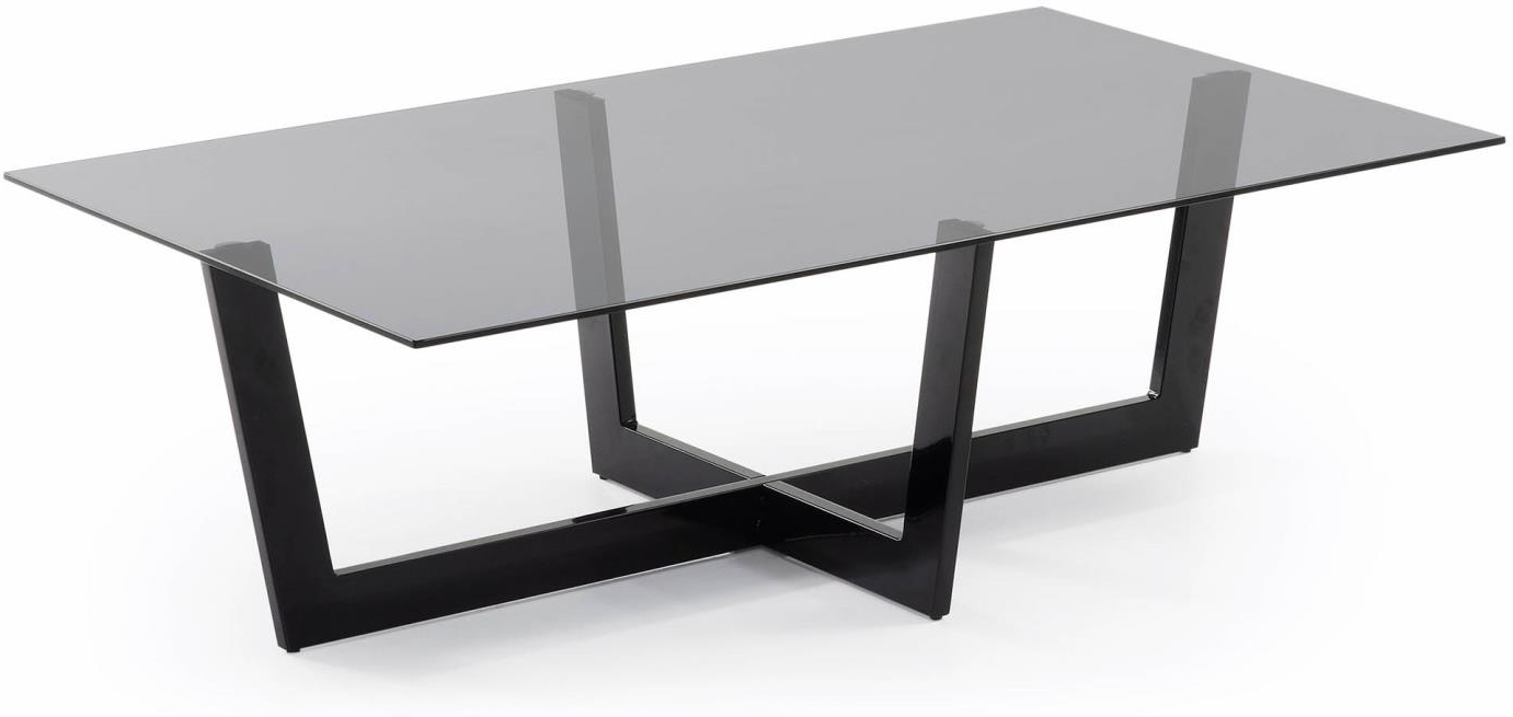 Sofabord Kave Home Plam  -  moderne kaffebord i hærdet glas & stål, 120x70x38 cm, sort/klar