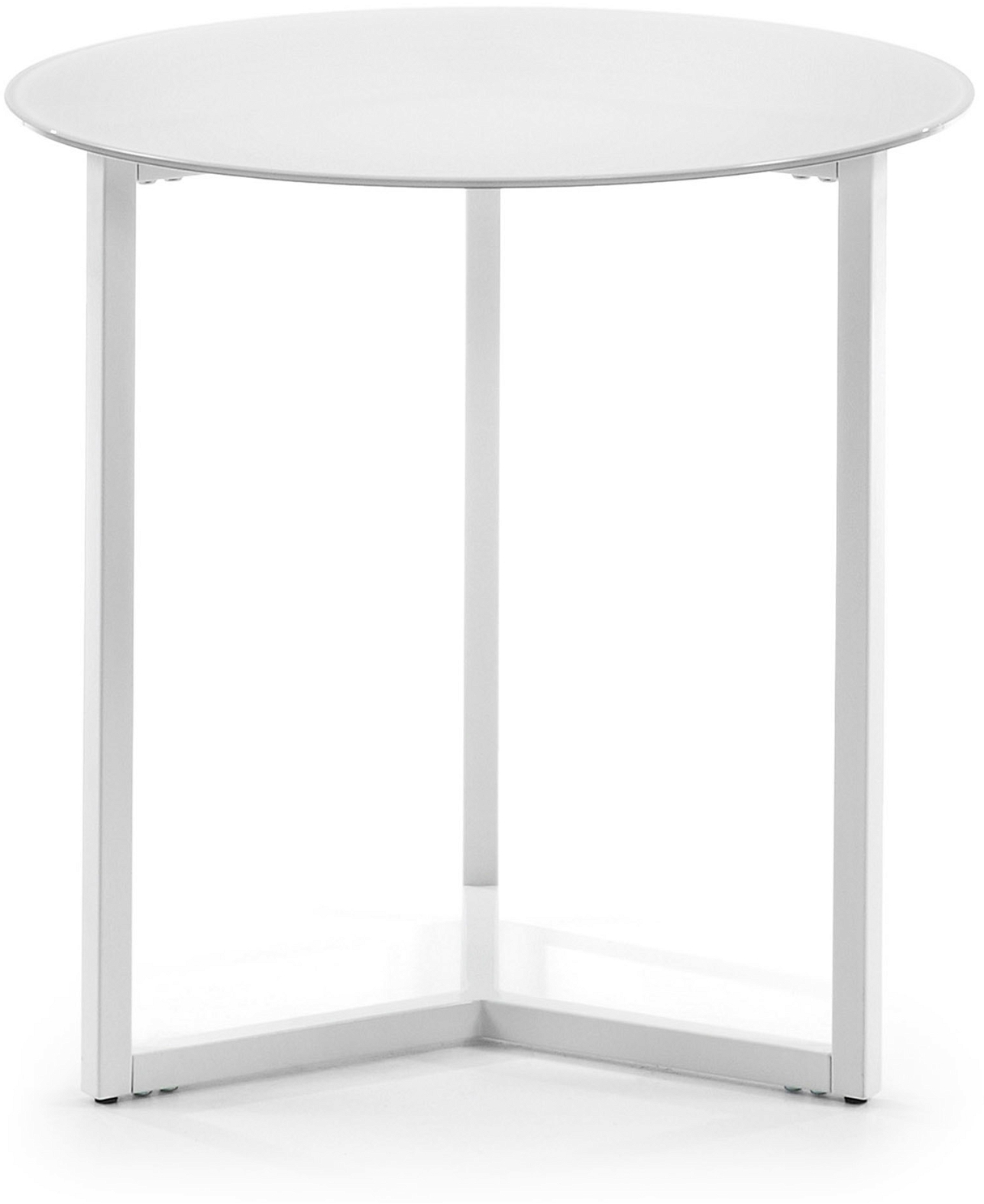 Sidebord Kave Home Raeam moderne hvidt hærdet glas & pulverlakeret stålstel 50x50 cm