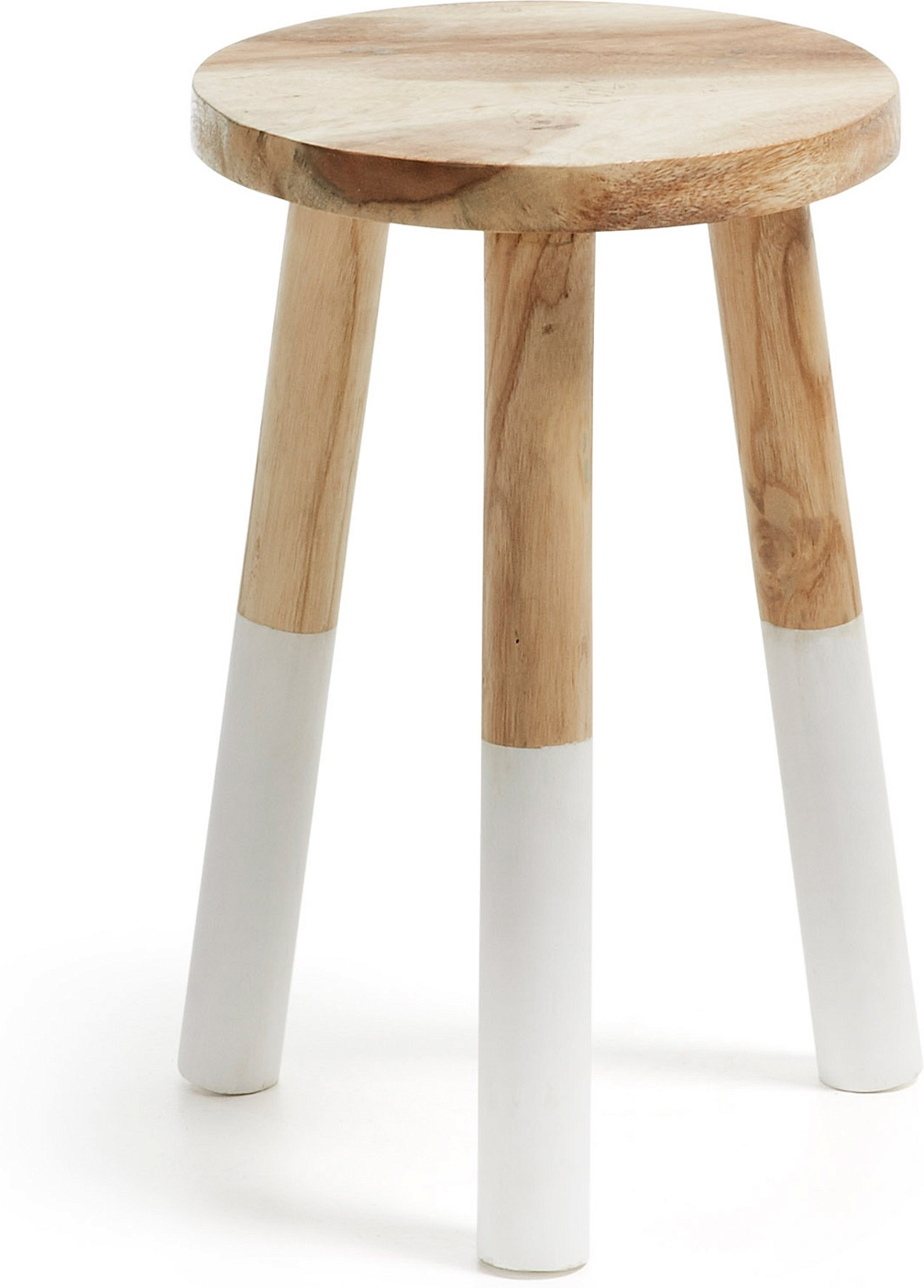 Småbord Kave Home Brocsy i massiv munggurtræ med hvid benfinish  -  hjørnebord/sidebord/skammel 30x30x44 cm