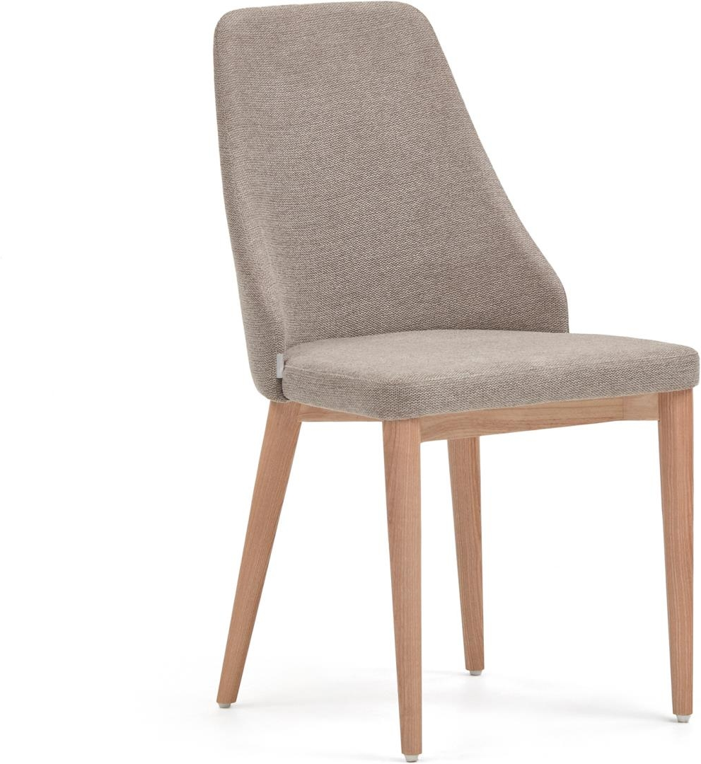 Spisebordsstol Kave Home Rosie  -  ergonomisk nordisk design, chenillebetræk & massivt asketræ, brun