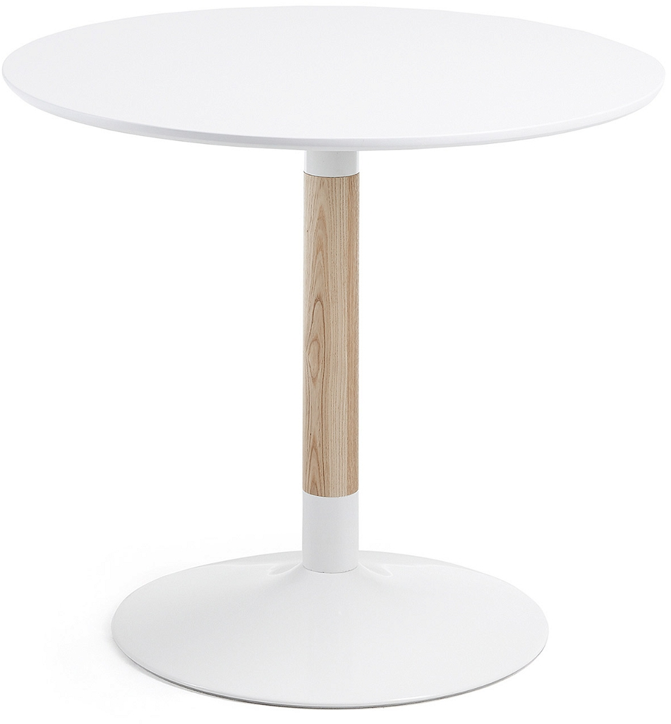 Rundt spisebord Kave Home Trick hvidlakeret med asketræsfod nordisk moderne Ø90 x H75 cm