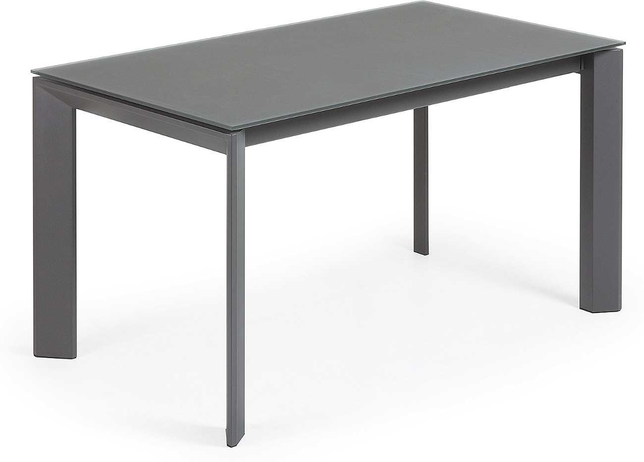 Spisebord med udtræk Kave Home Axis  -  moderne hærdet glas og stål i grå, 140-200 x 90 x 76 cm