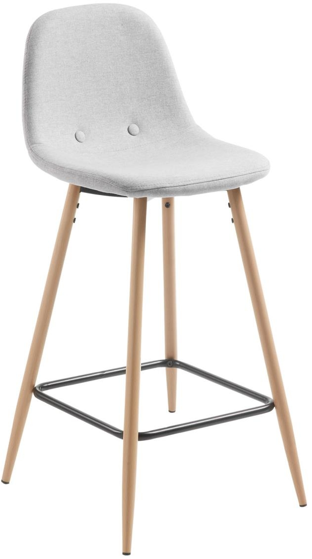 Barstol Kave Home Nolite  -  polstret sæde i grå stof, bøg/stålramme, nordisk design