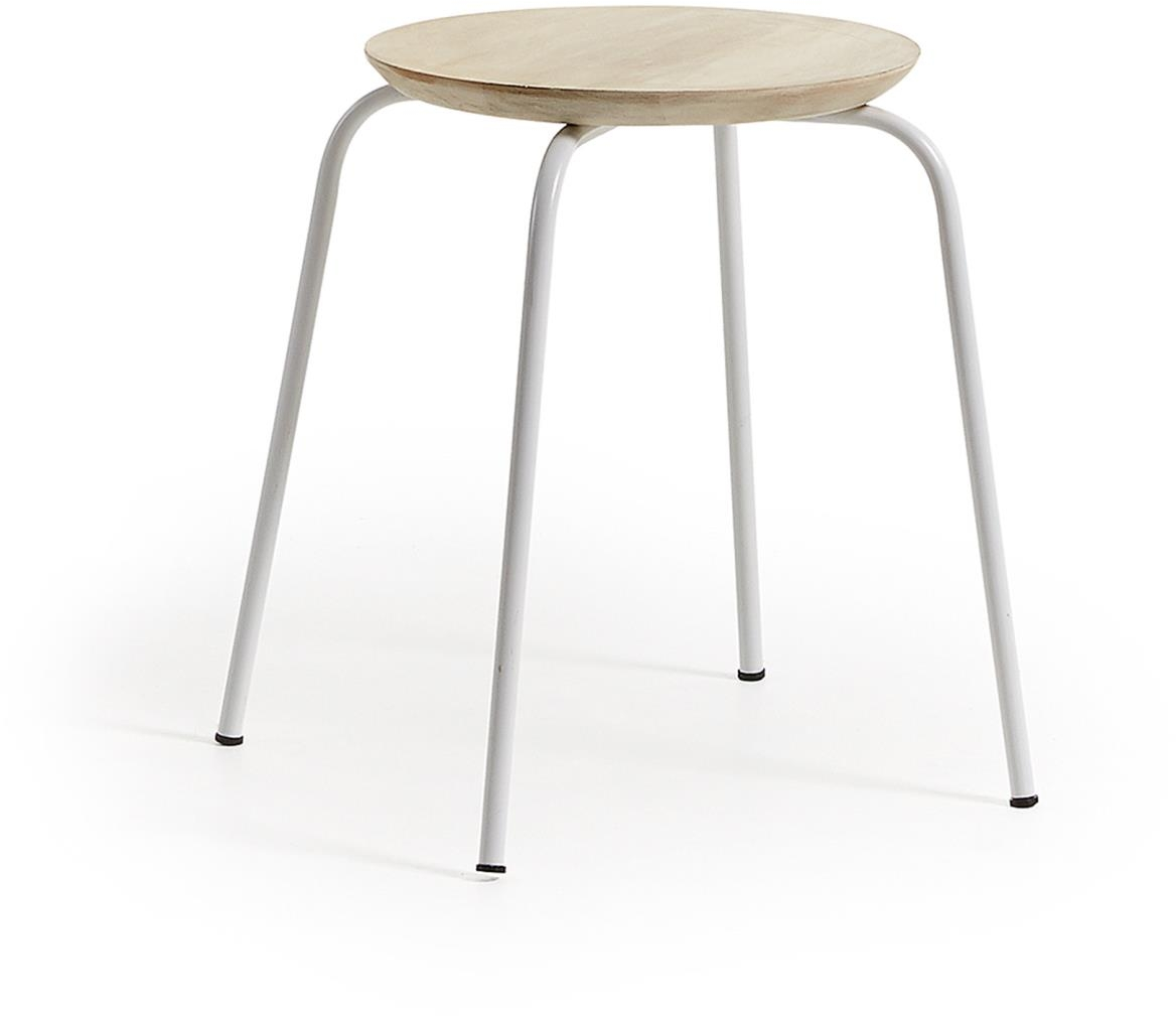 Taburet Kave Home Ren rustik, massiv mangotræ & stål, natur/hvid, H45 Ø39,5 cm
