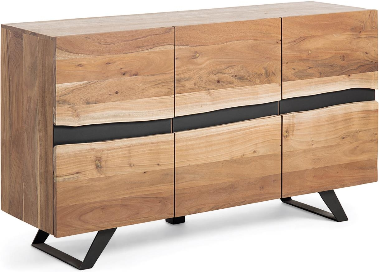 Skænk Kave Home Uxia i massivt akacietræ og sort metal  -  rustik industriel sideboard 148Ã43Ã85 cm