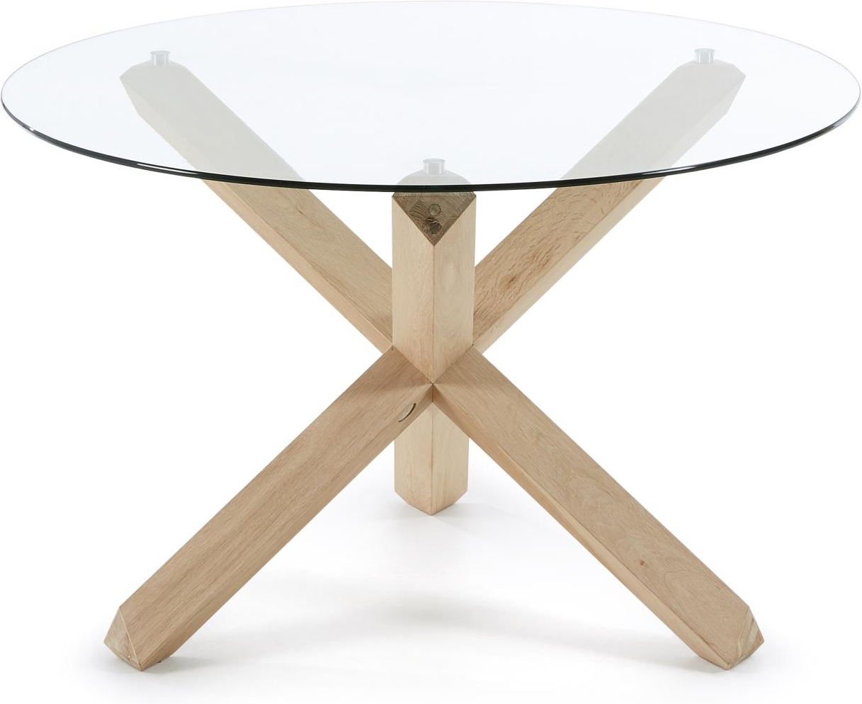 Spisebord Kave Home Lotus Ø120 cm hærdet glas massivt egetræ nordisk moderne
