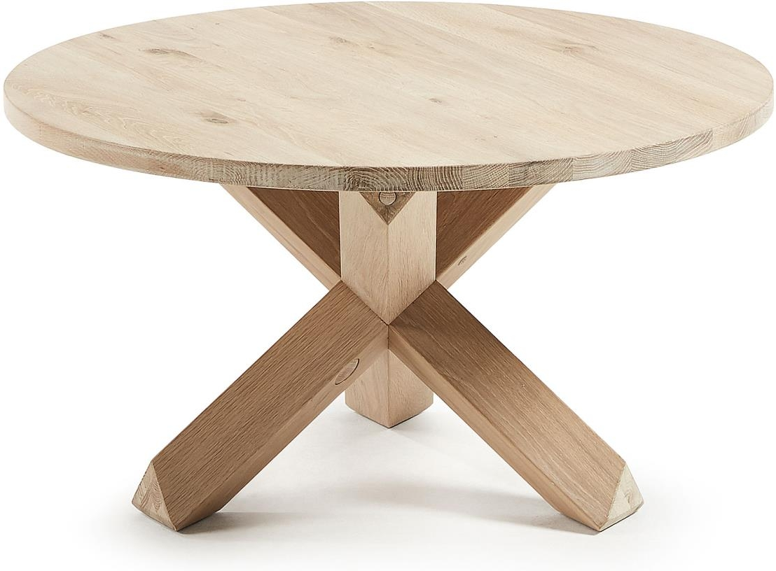 Sofabord Kave Home Lotus loungebord i massivt egetræ med hvid vask Ø65 x H45 cm