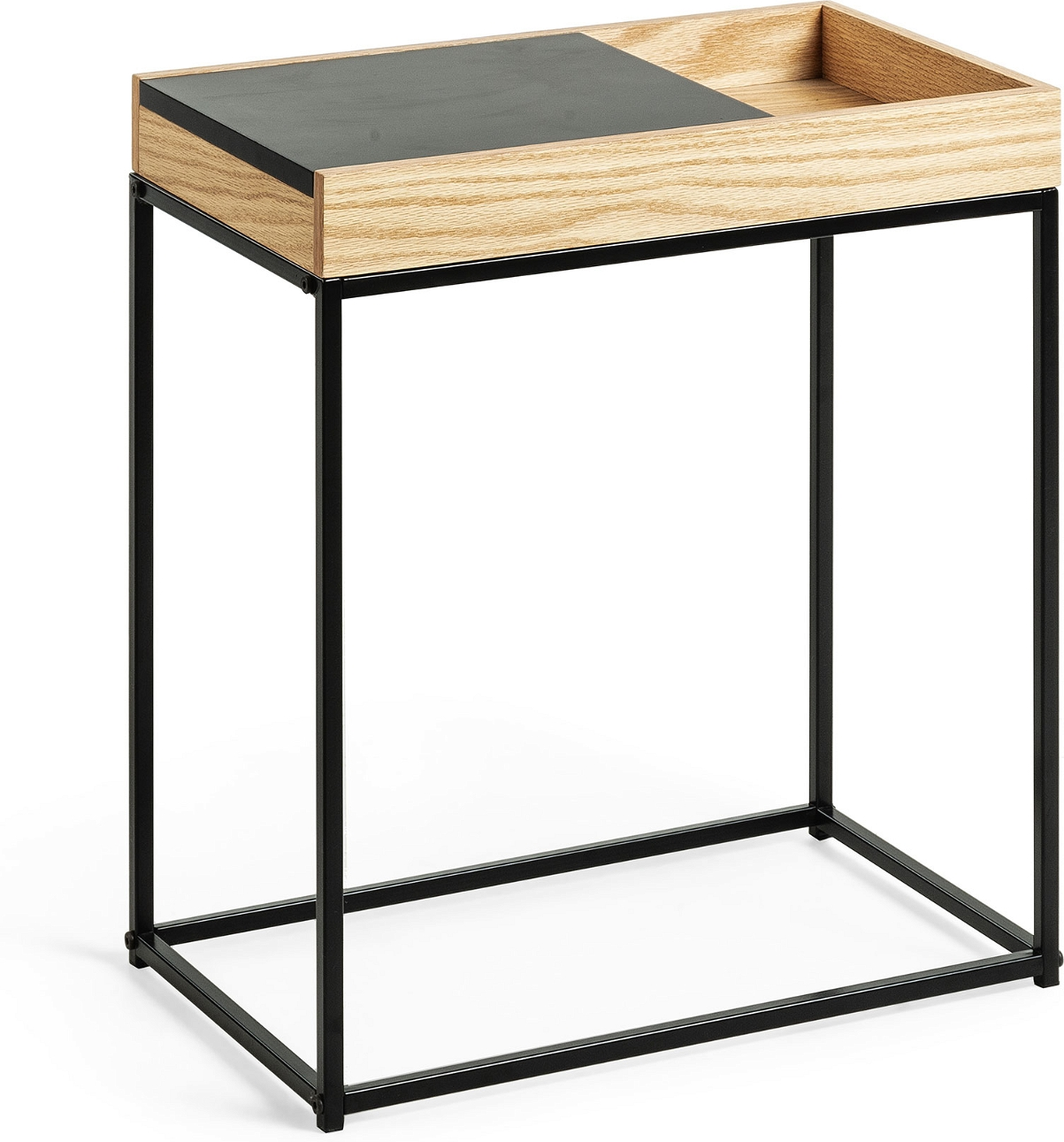 Sidebord Kave Home Detail  -  nordisk moderne hjørnebord i egetræ og sort metal H55xB30xL50 cm natur/sort