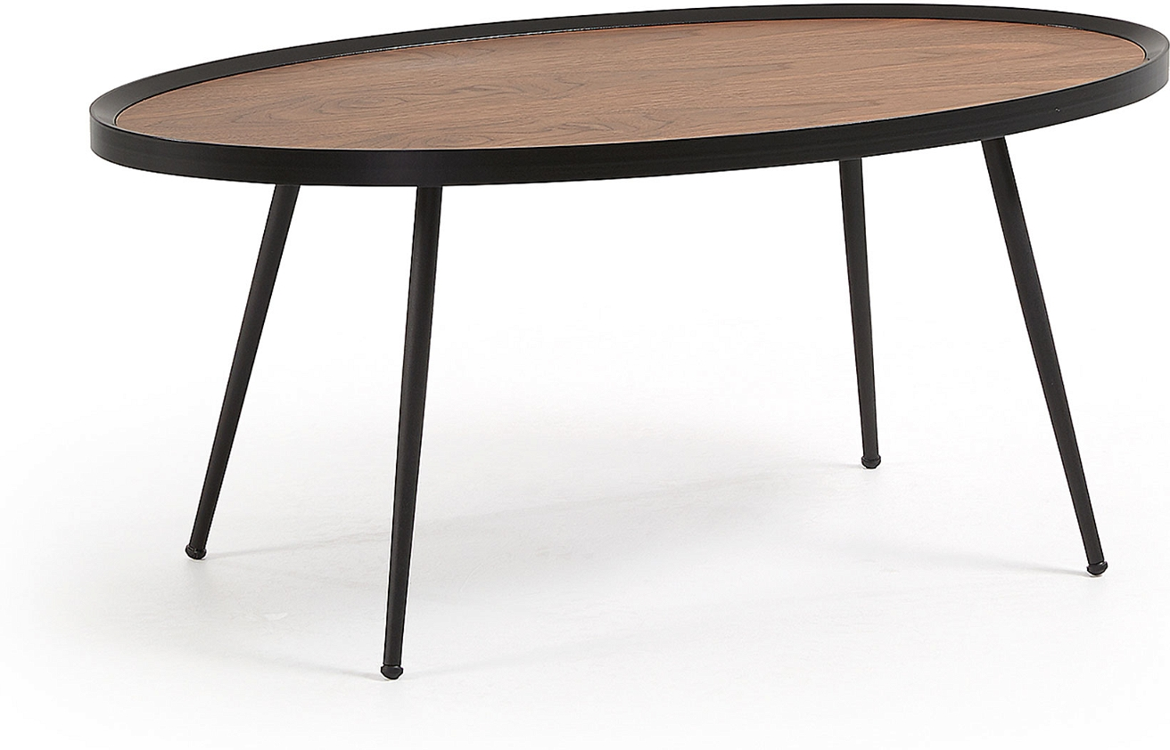 Sofabord og kaffebord Kave Home Kinsley valnødfiner og sort metal 102x56x43 cm