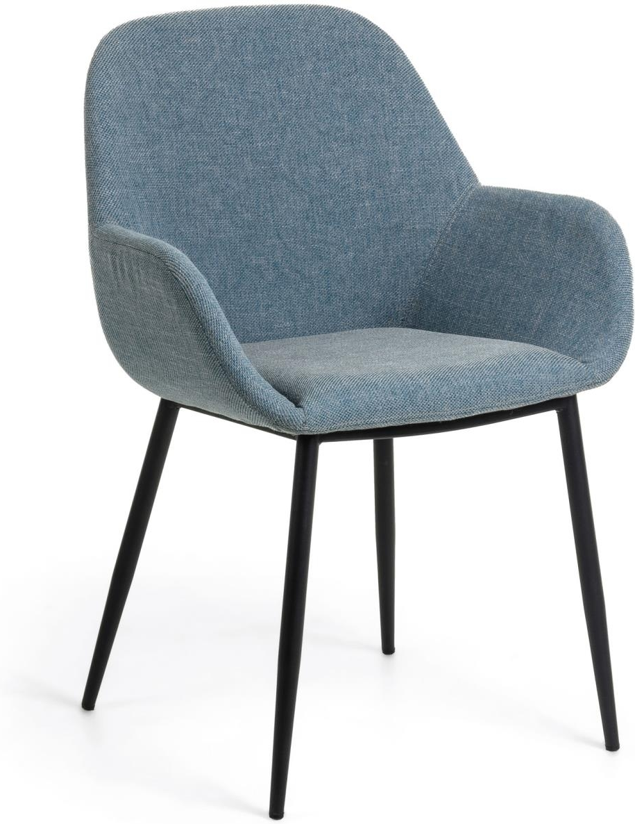 Spisebordsstol med armlæn Kave Home Konna polstret chenille blå/sort nordisk design H83ÃB55ÃD59 cm