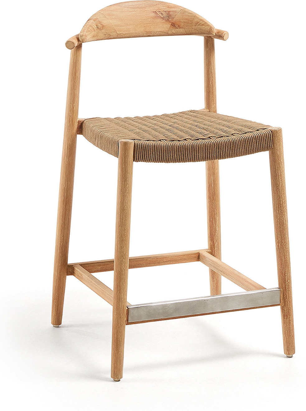 Udendørs barstol Kave Home Nina  -  eukalyptustræ & UV-reb, brun/natur, H94xB54xL54 cm