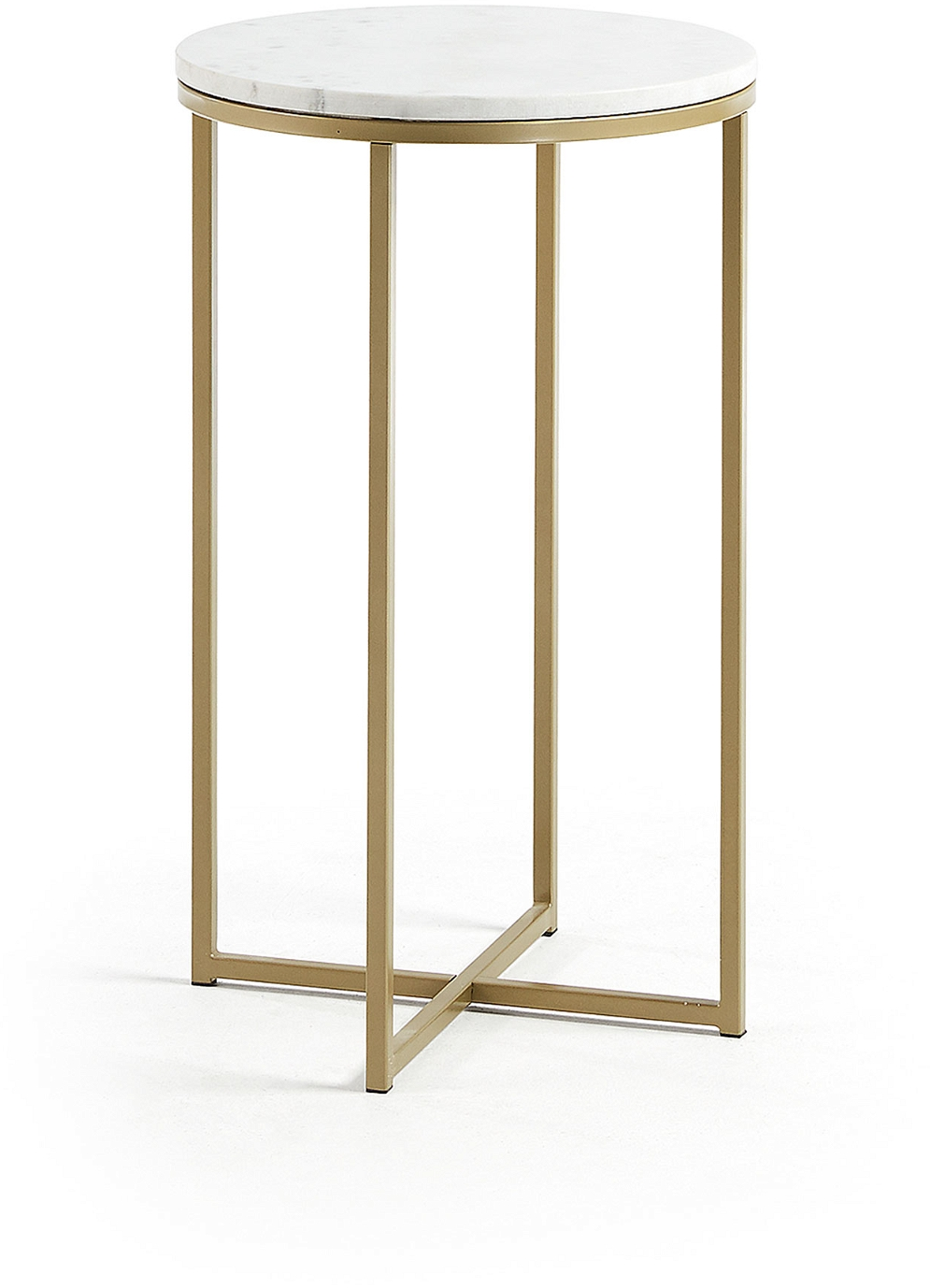 Sidebord Kave Home Sheffield i hvid marmor med guldfarvet metalstel H71x43x43 cm
