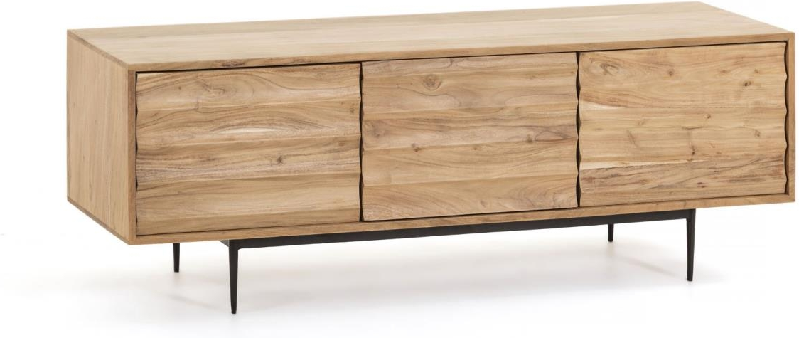 TV-bord Kave Home Delsie akacietræ med sort metalramme 147 cm rustik moderne TV-møbel