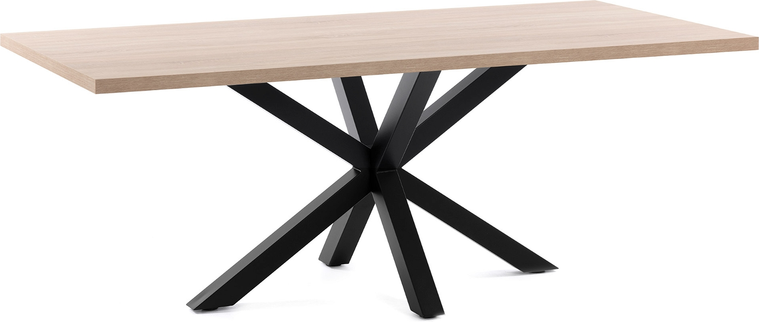Kave Home New Argo spisebord 160x100 cm natur finértræ melamin top sort stålstel