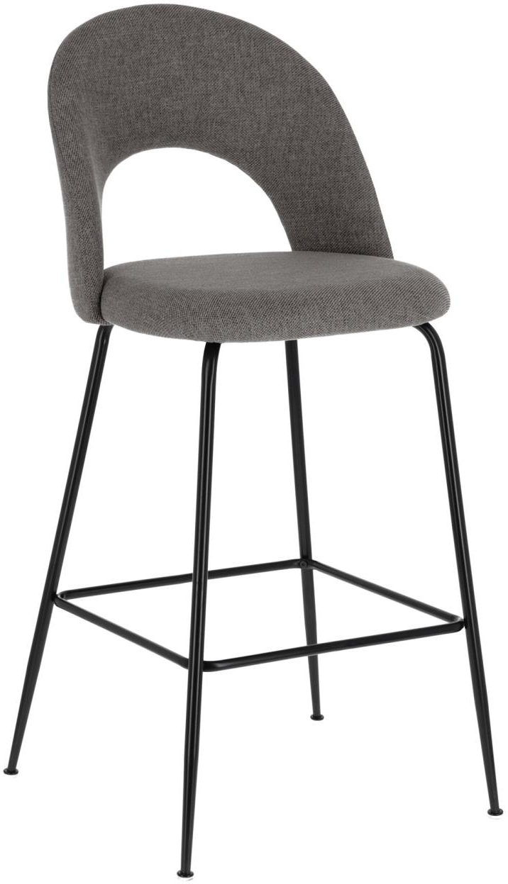 Barstol/højbordstol Kave Home Mahalia  -  mørkegrå stof, sort stålstel, moderne nordisk design