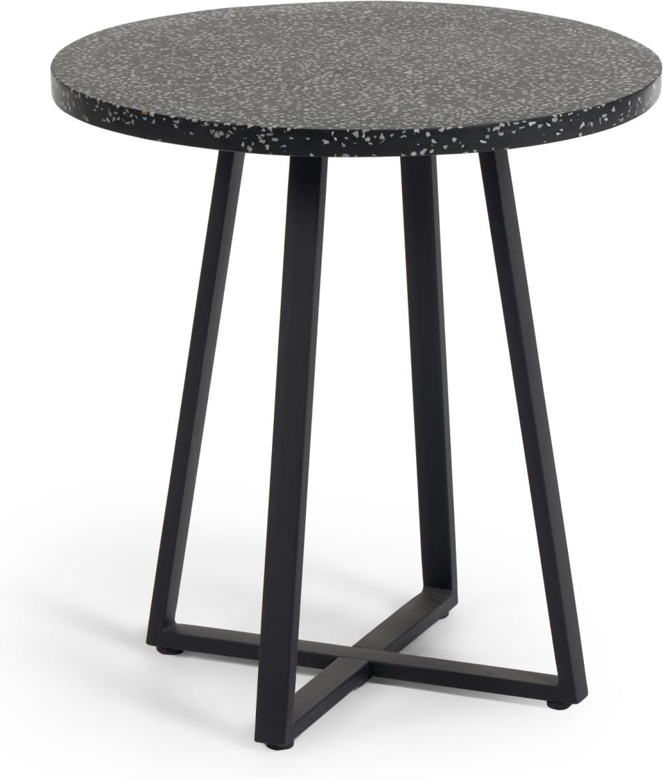 Udendørs spisebord Kave Home Tella i sort vejrbestandigt terrazzo & galvaniseret stål 70x70 cm