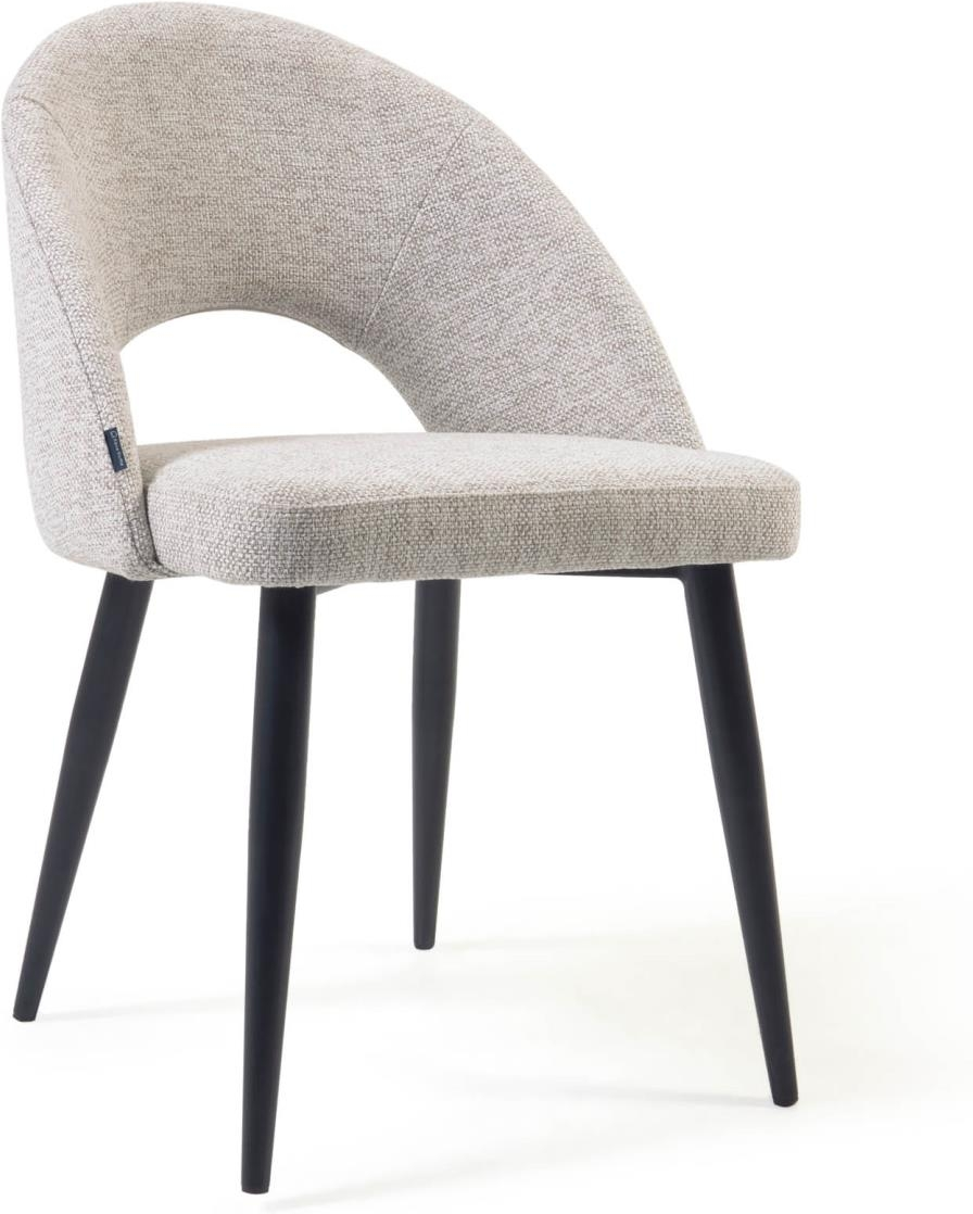 Spisebordsstol Kave Home Mael polstret stof beige ergonomisk nordisk moderne design med sort stel