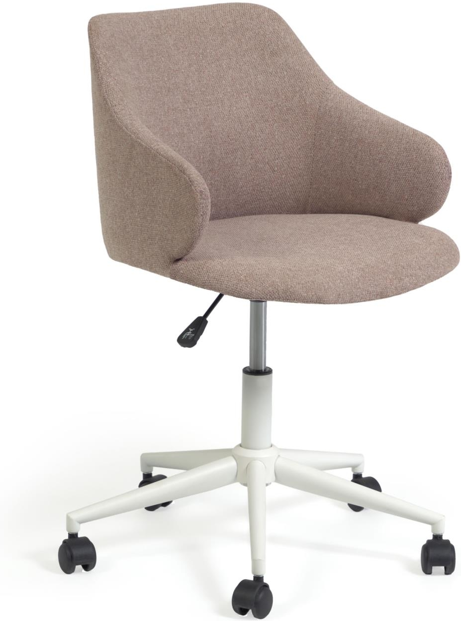 Kontorstol Kave Home Einara polstret lyserød stof nordisk design gaslift drejelig armlæn