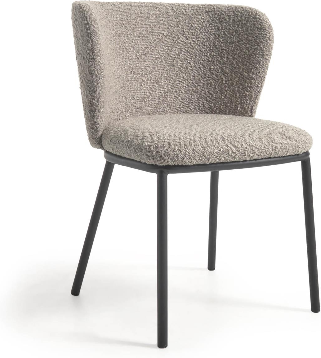 Spisebordsstol Kave Home Ciselia lysegrå fleece polstret stålramme H75ÃB52ÃD55 cm