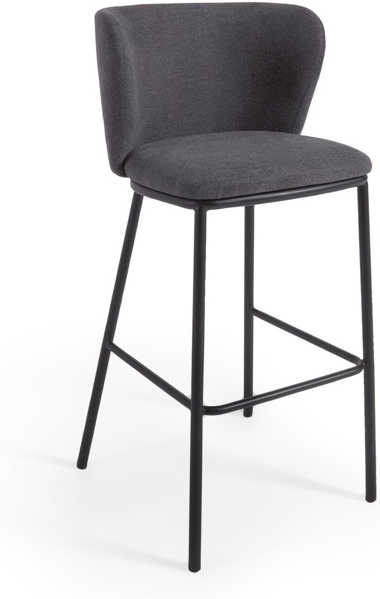 Barstol Kave Home Ciselia bæredygtig grå chenille med mat sort stålramme H102