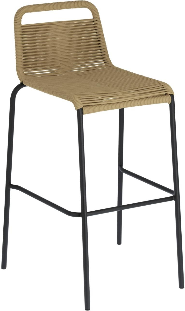 Udendørs barstol Kave Home Lambton galvaniseret stål UV-beskyttet håndvævet reb beige/sort H100 cm stabelbar