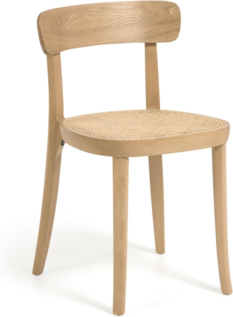 Spisebordsstol Kave Home Romane natur finértræ med rattan og nylon nordisk moderne