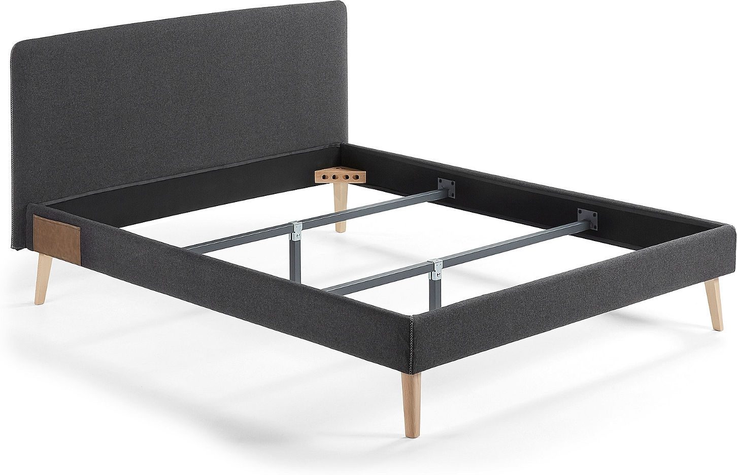 Sengeramme dobbeltseng Kave Home Dyla sort stof 150Ã190 cm nordisk moderne
