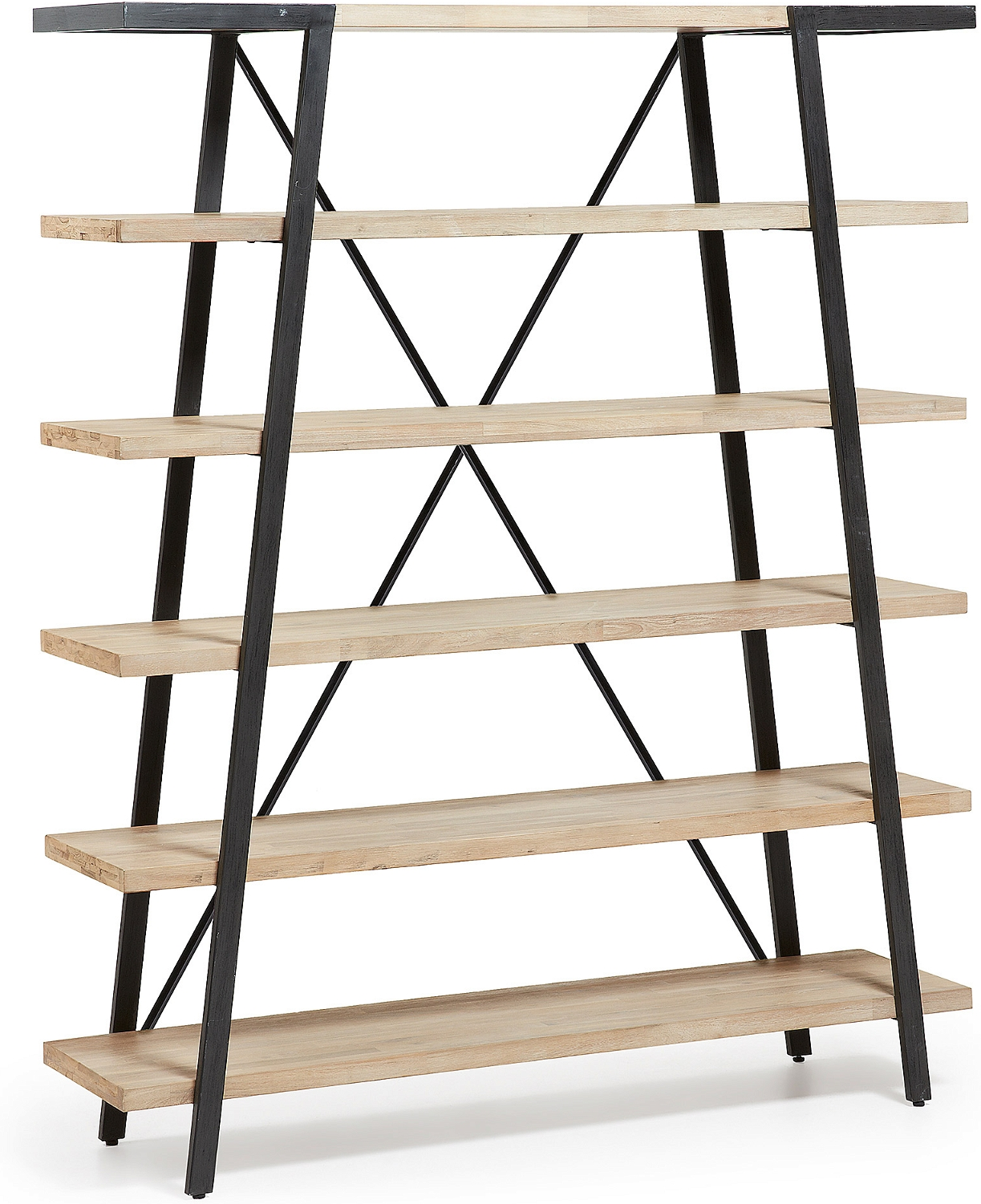 Reol Kave Home Thinh i bleget akacietræ og sort stål, 6 hylder, H180ÃL150ÃB40 cm