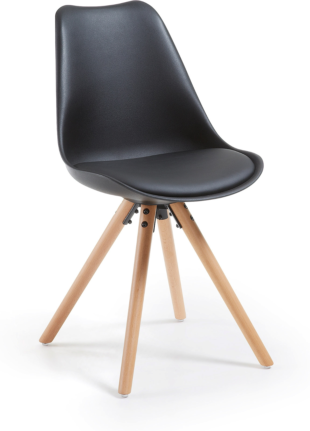 Spisebordsstol Kave Home Ralf  -  nordisk moderne polstret design i sort/natur polypropylen & bøgetræ